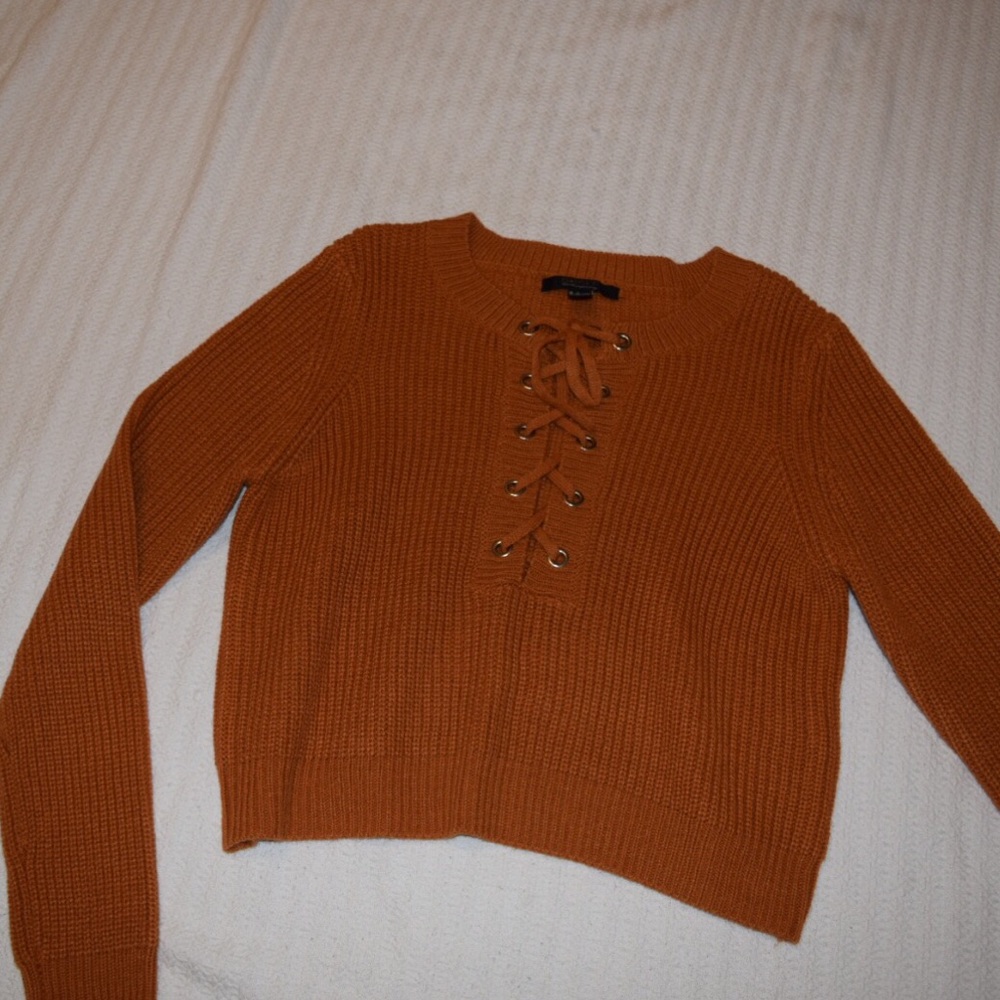 Cropped Lace Up Sweater